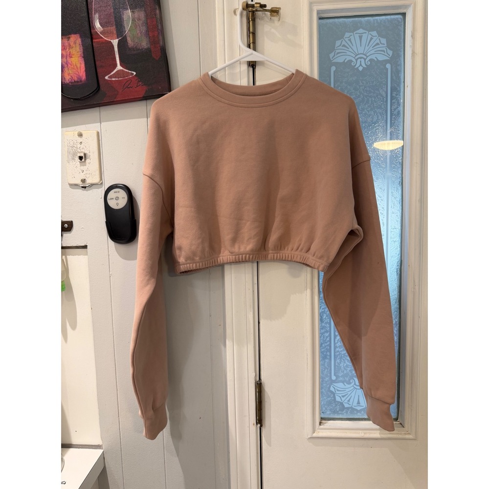 Buffbunny Collection Mauve Pink Cropped Sweatshirt Fleece Pullover Medium